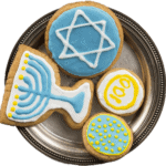 Hanukkah themed cookies on a plate