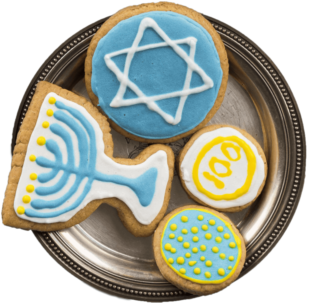 Hanukkah themed cookies on a plate