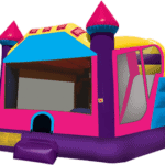 Pink Castle Bounce House with a slide