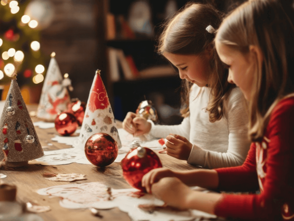 Kids with Christmas decorations
