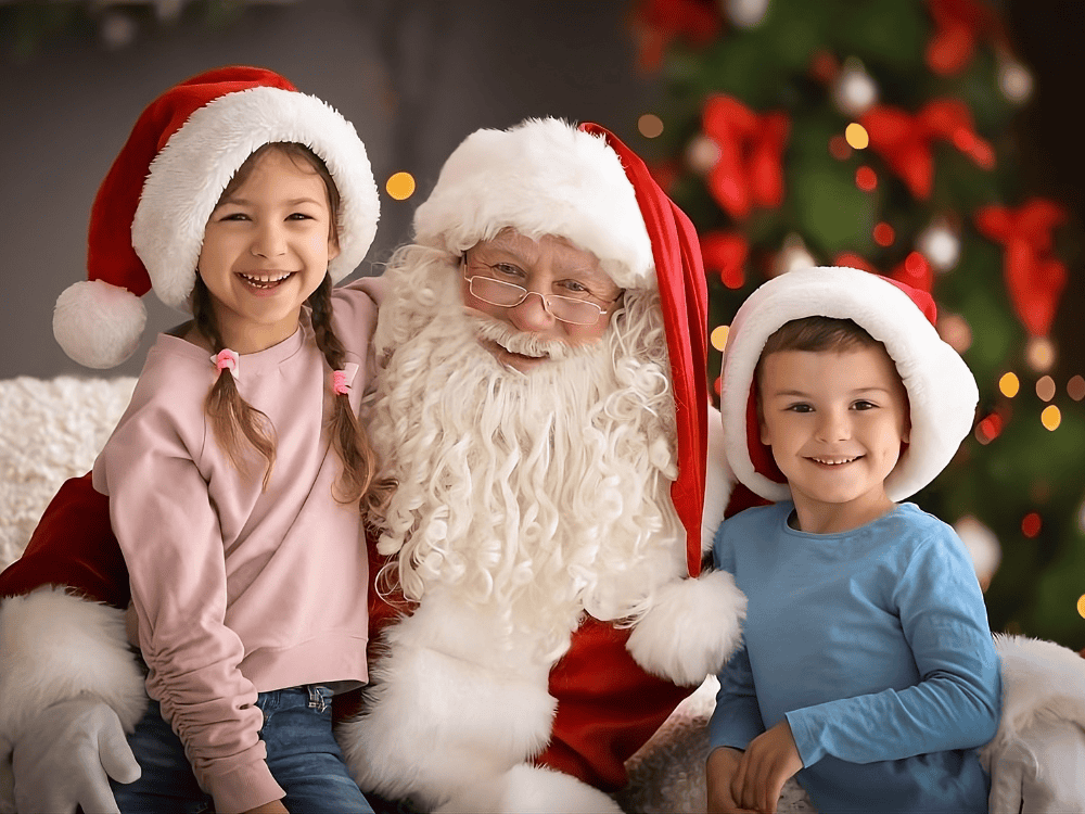 Santa Claus with kids on his lap