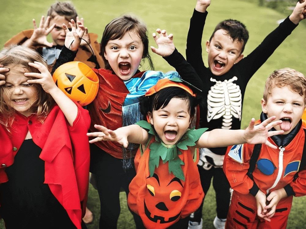Groups of kids making scary faces and poses