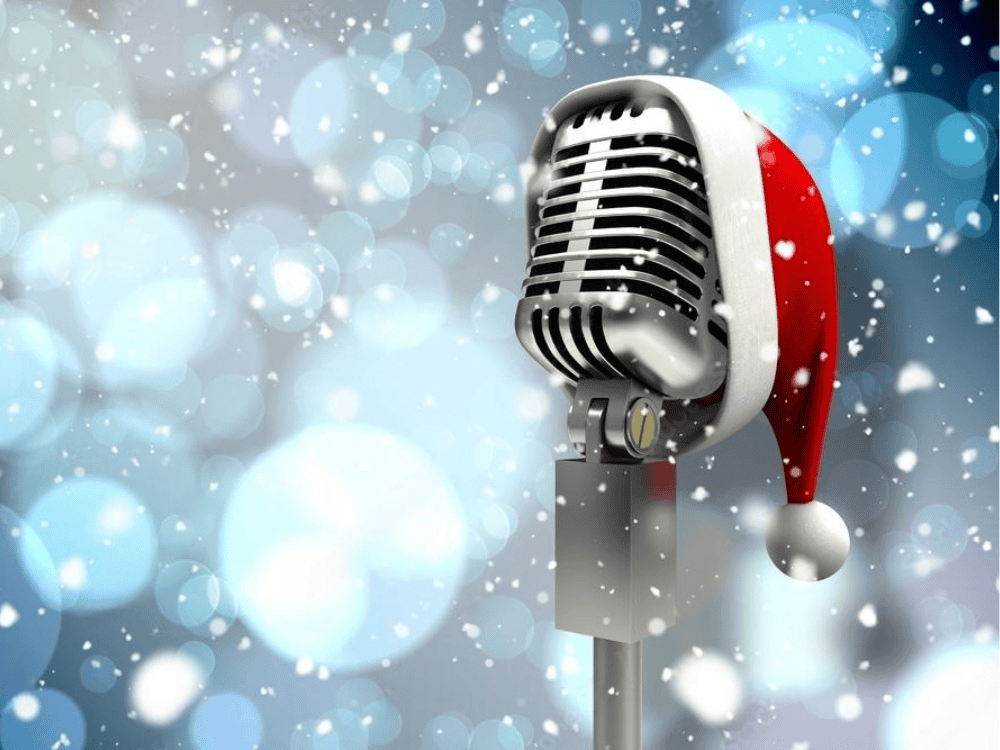 Microphone with a Santa hat on