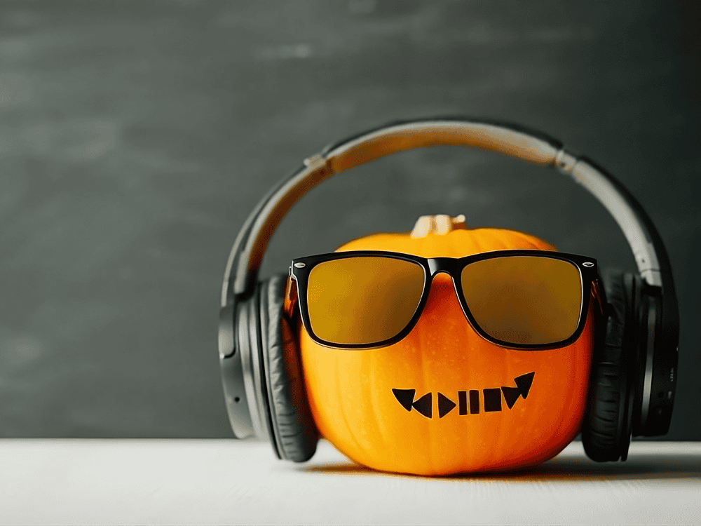 Pumpkin with headset and glasses
