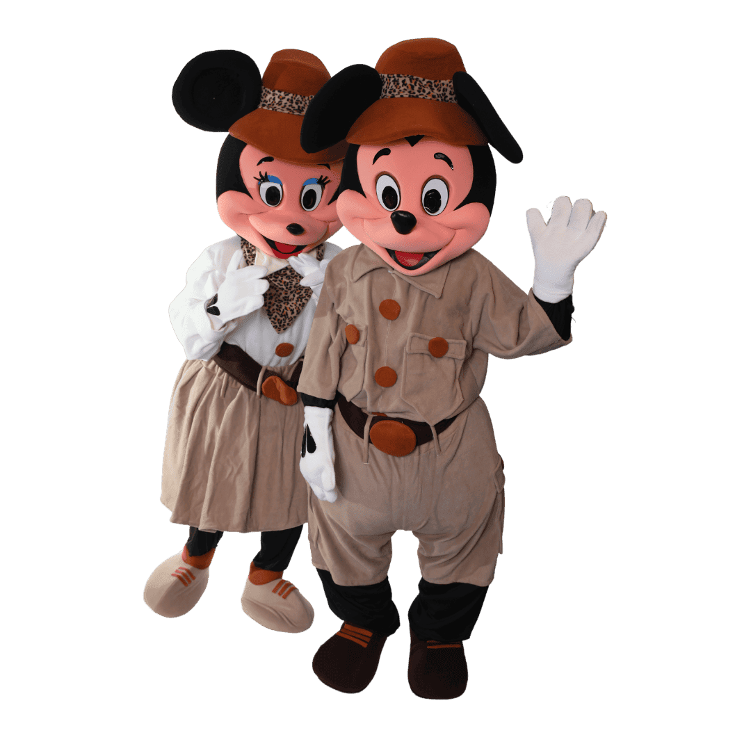 Safari Mickey and Minnie Mouse mascots